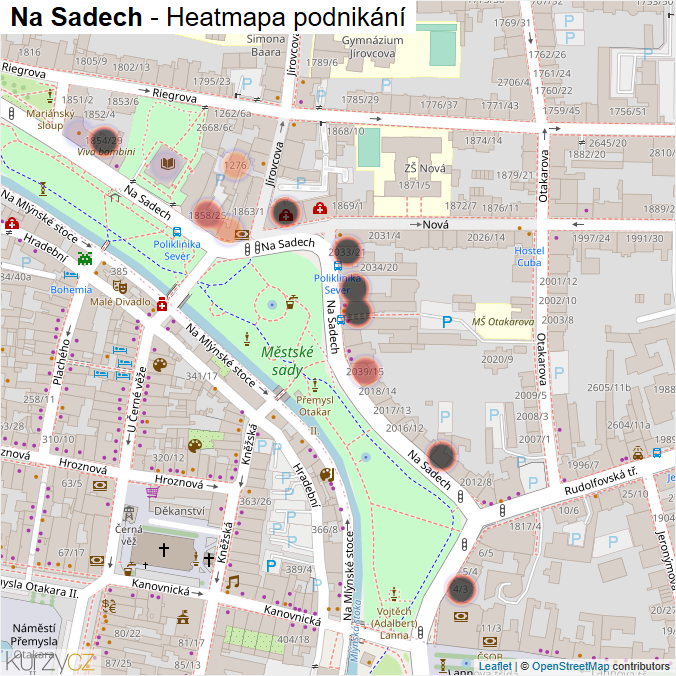 Mapa Na Sadech - Firmy v ulici.