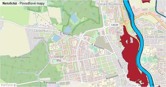 Netolická - záplavové mapy stoleté vody