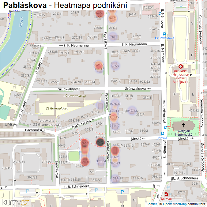 Mapa Pabláskova - Firmy v ulici.