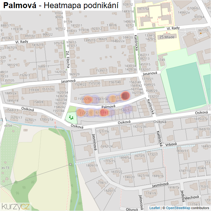 Mapa Palmová - Firmy v ulici.