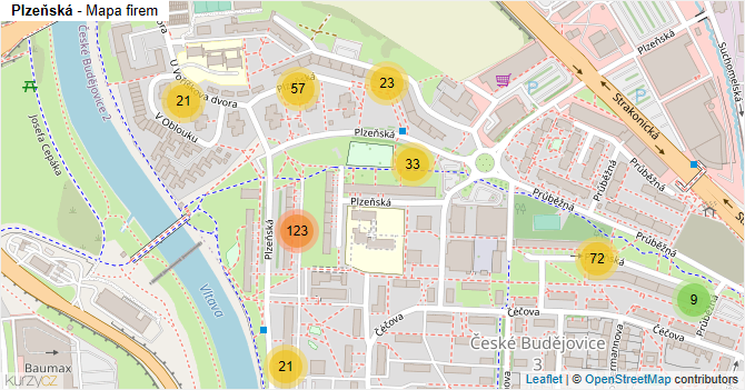 Plzeňská - mapa firem