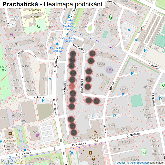 Mapa Prachatická - Firmy v ulici.