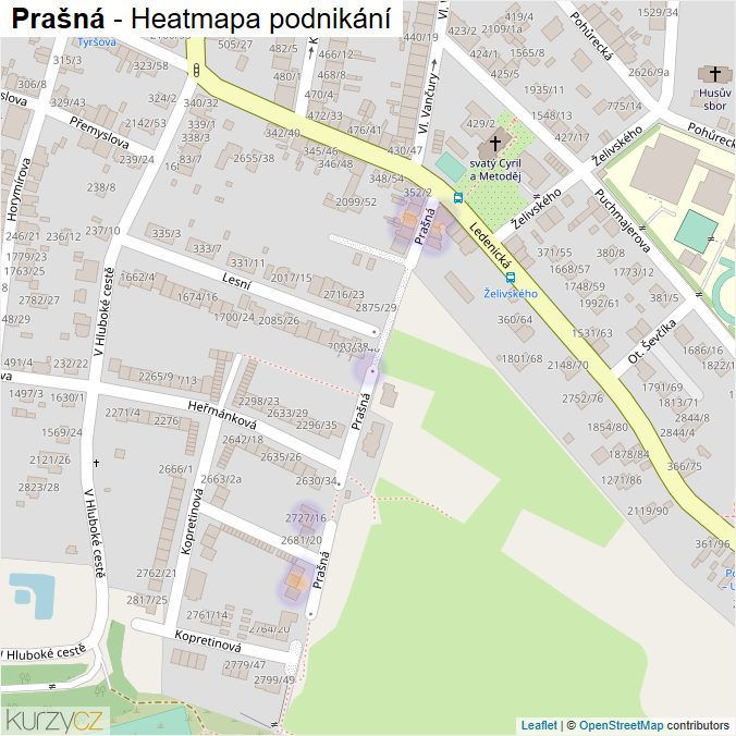Mapa Prašná - Firmy v ulici.