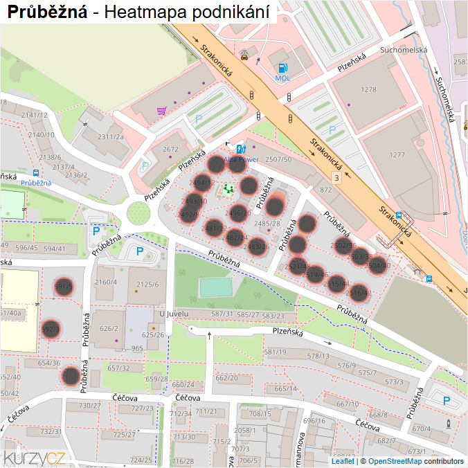 Mapa Průběžná - Firmy v ulici.