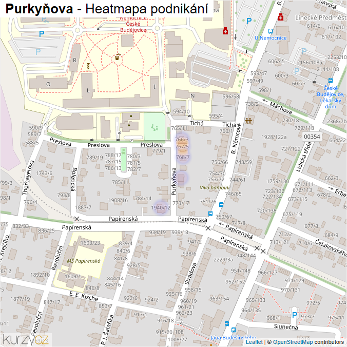 Mapa Purkyňova - Firmy v ulici.