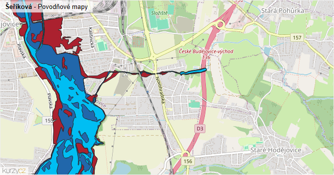 Šeříková - záplavové mapy stoleté vody