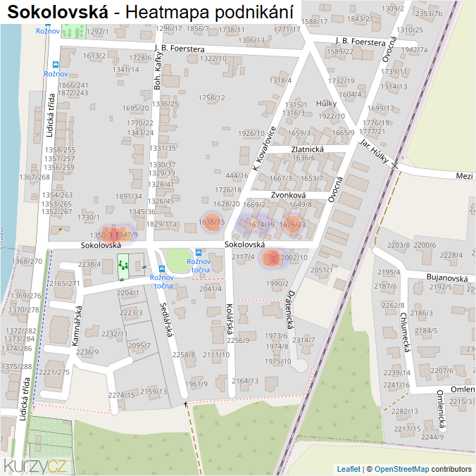 Mapa Sokolovská - Firmy v ulici.