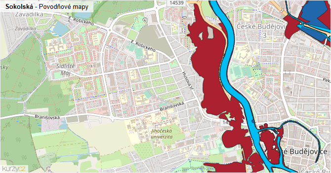Sokolská - záplavové mapy stoleté vody