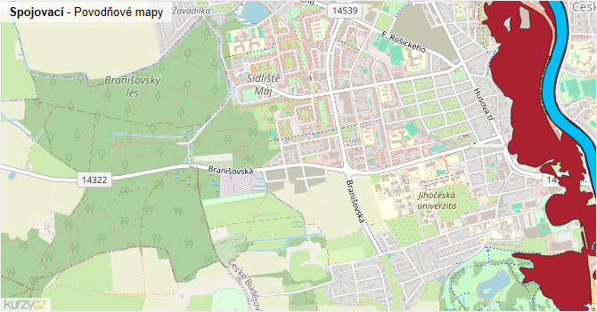 Spojovací - záplavové mapy stoleté vody