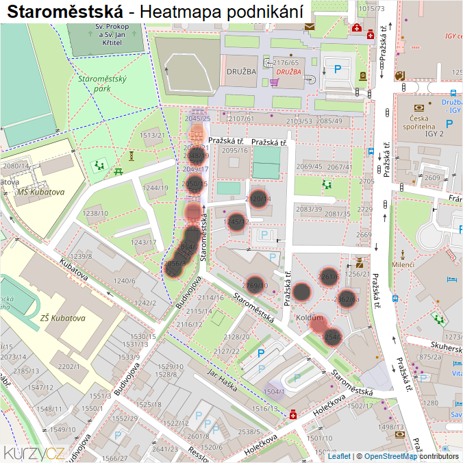 Mapa Staroměstská - Firmy v ulici.