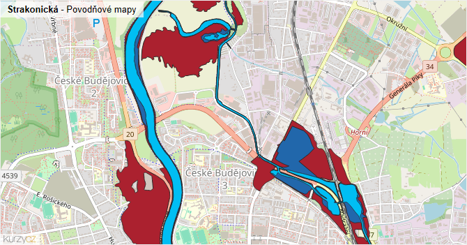 Strakonická - záplavové mapy stoleté vody