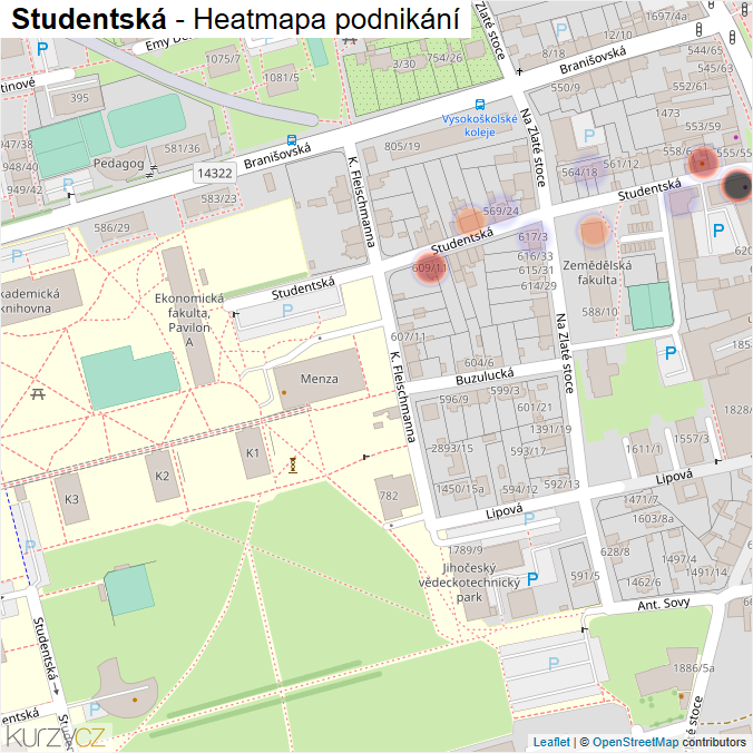 Mapa Studentská - Firmy v ulici.