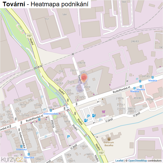 Mapa Tovární - Firmy v ulici.