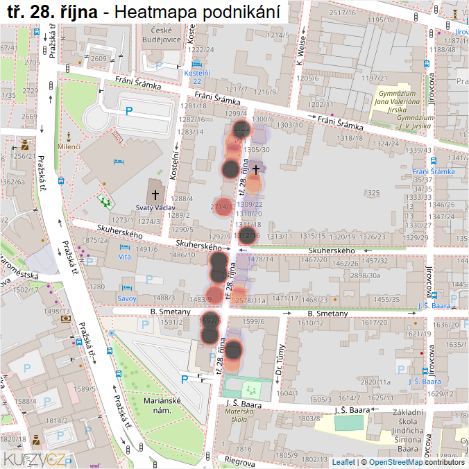 Mapa tř. 28. října - Firmy v ulici.
