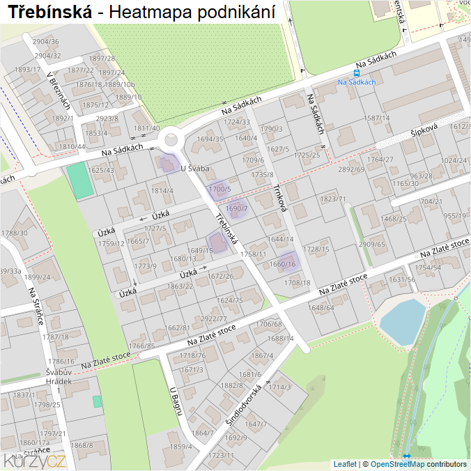Mapa Třebínská - Firmy v ulici.
