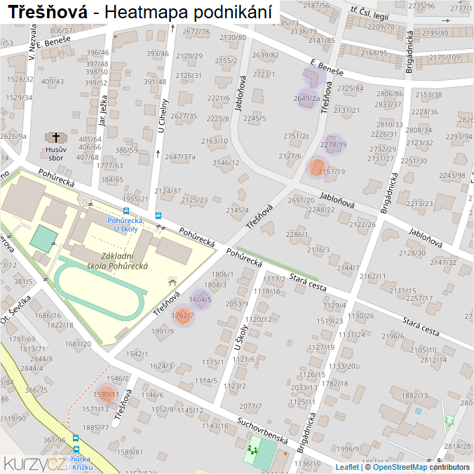 Mapa Třešňová - Firmy v ulici.