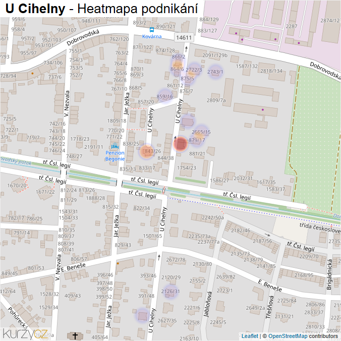 Mapa U Cihelny - Firmy v ulici.