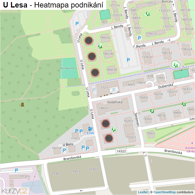 Mapa U Lesa - Firmy v ulici.