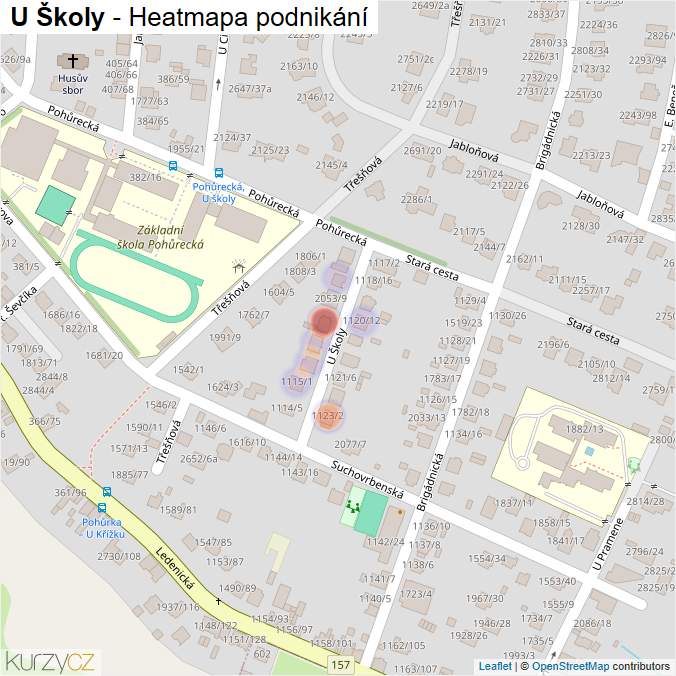 Mapa U Školy - Firmy v ulici.