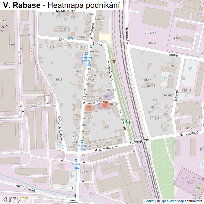 Mapa V. Rabase - Firmy v ulici.