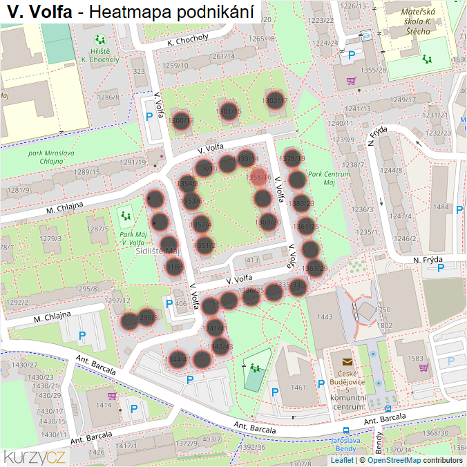 Mapa V. Volfa - Firmy v ulici.