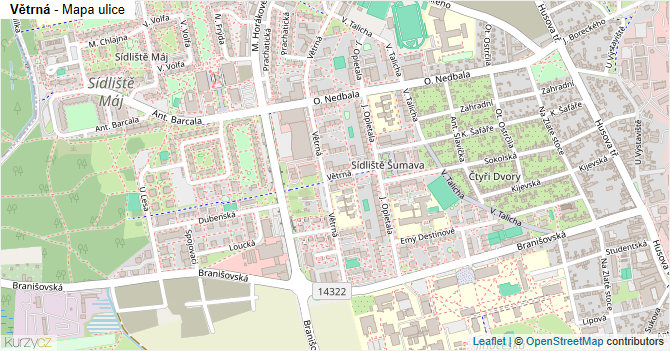 Větrná - mapa ulice