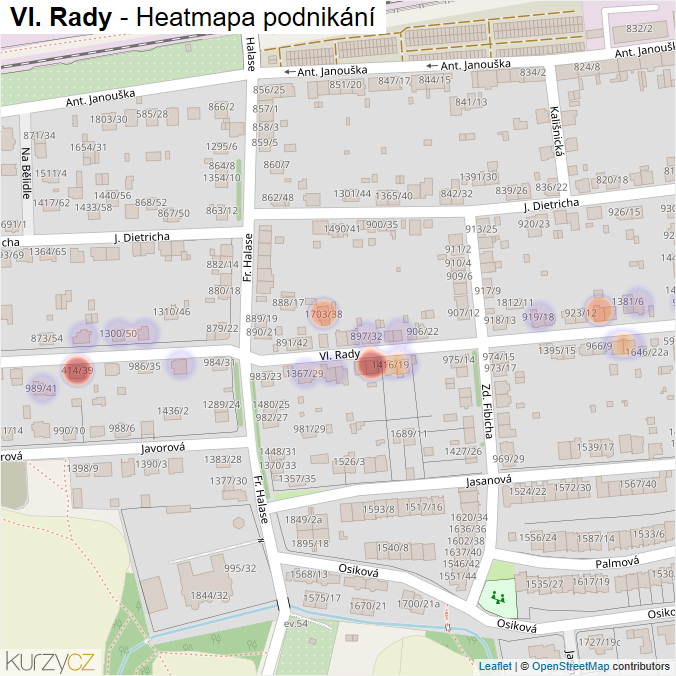 Mapa Vl. Rady - Firmy v ulici.