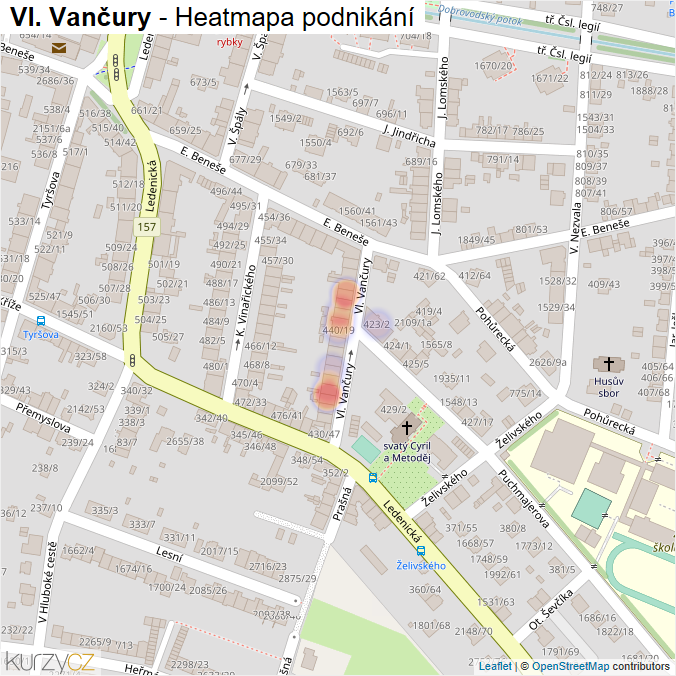 Mapa Vl. Vančury - Firmy v ulici.