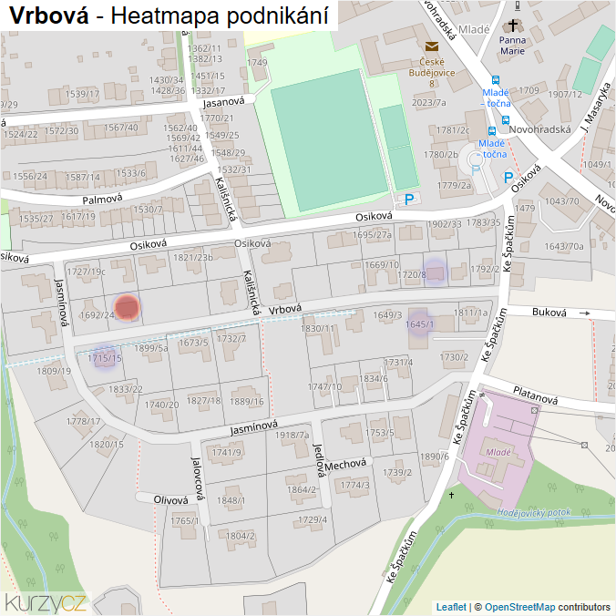 Mapa Vrbová - Firmy v ulici.