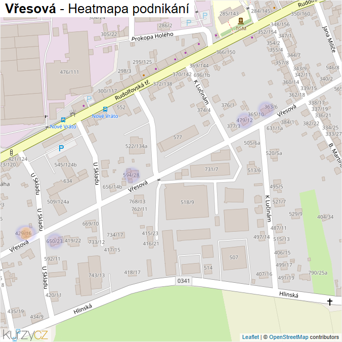 Mapa Vřesová - Firmy v ulici.