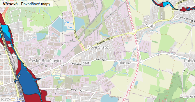 Vřesová - záplavové mapy stoleté vody