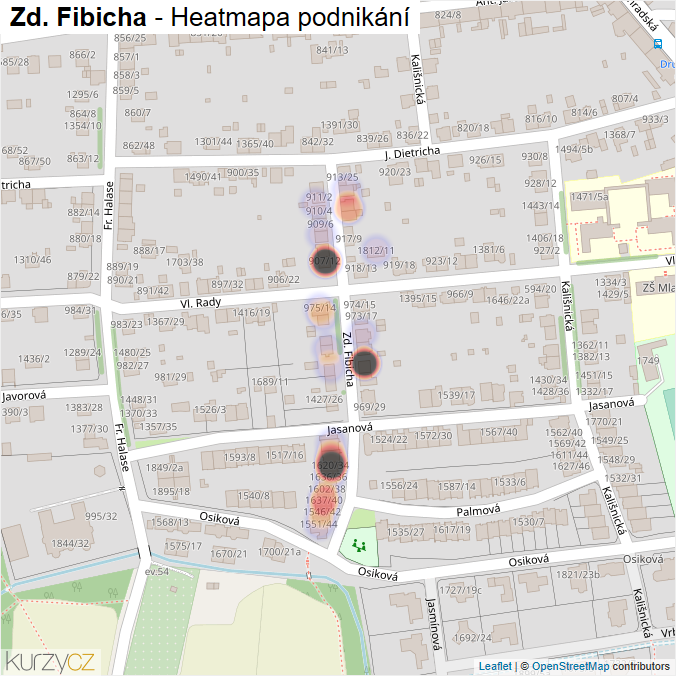 Mapa Zd. Fibicha - Firmy v ulici.
