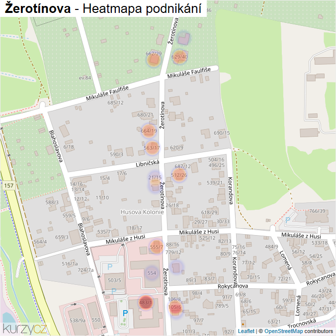 Mapa Žerotínova - Firmy v ulici.
