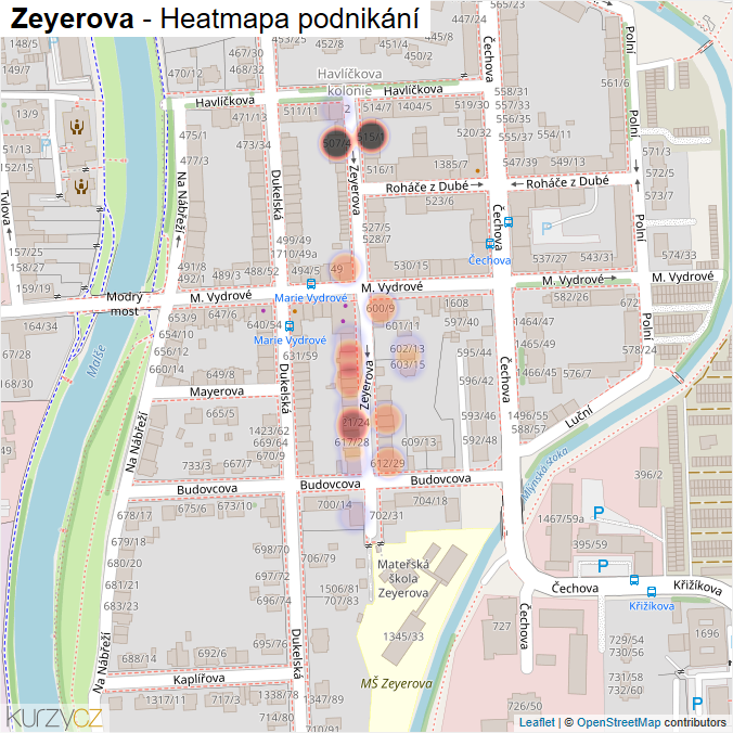Mapa Zeyerova - Firmy v ulici.