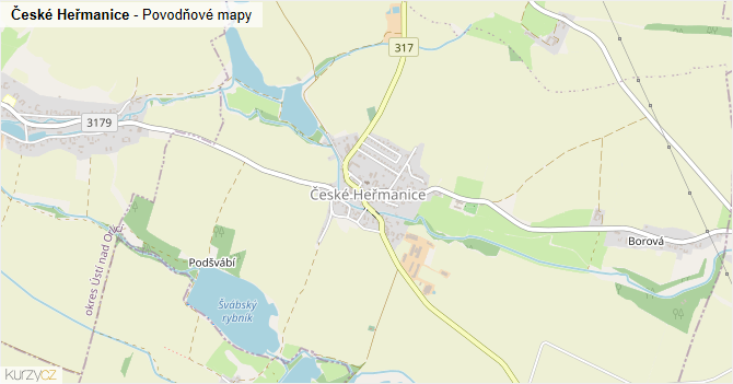 České Heřmanice - záplavové mapy stoleté vody