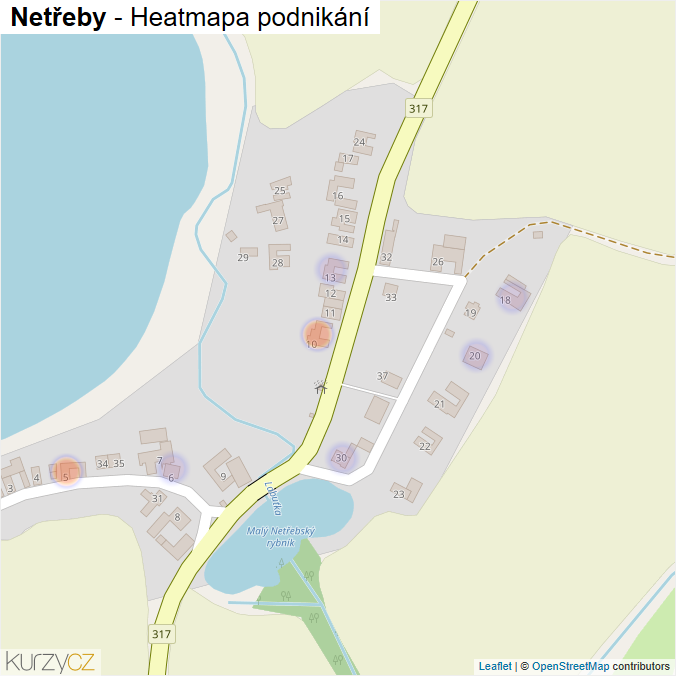 Mapa Netřeby - Firmy v části obce.