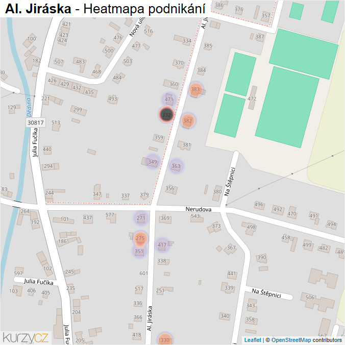 Mapa Al. Jiráska - Firmy v ulici.