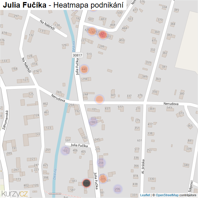 Mapa Julia Fučíka - Firmy v ulici.