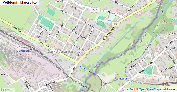 Pětidomí - mapa ulice