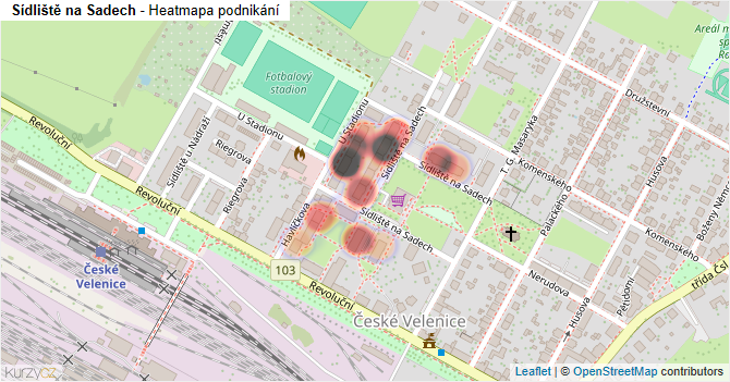 Sídliště na Sadech - mapa podnikání