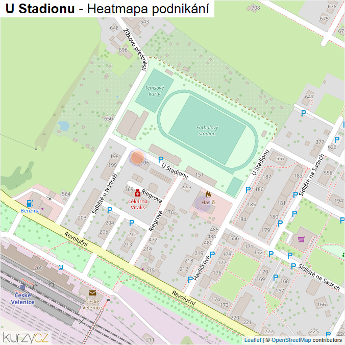 Mapa U Stadionu - Firmy v ulici.