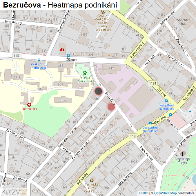 Mapa Bezručova - Firmy v ulici.