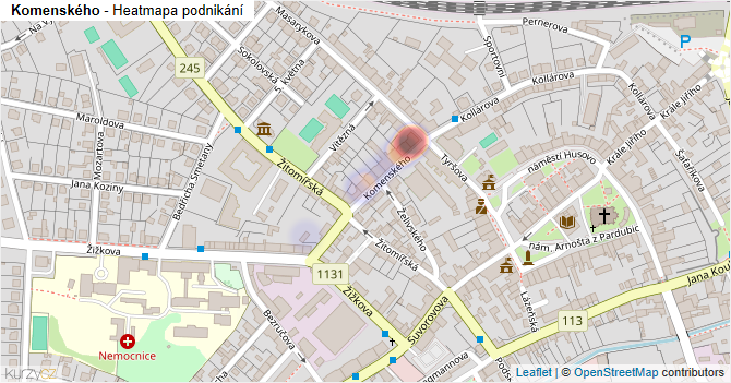 Komenského - mapa podnikání