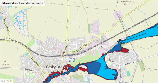 Moravská - záplavové mapy stoleté vody