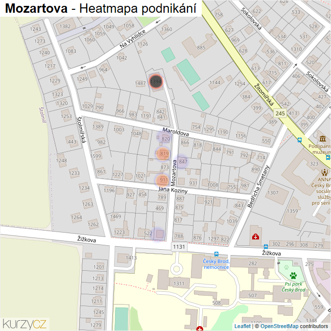 Mapa Mozartova - Firmy v ulici.