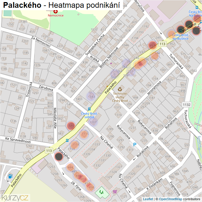 Mapa Palackého - Firmy v ulici.