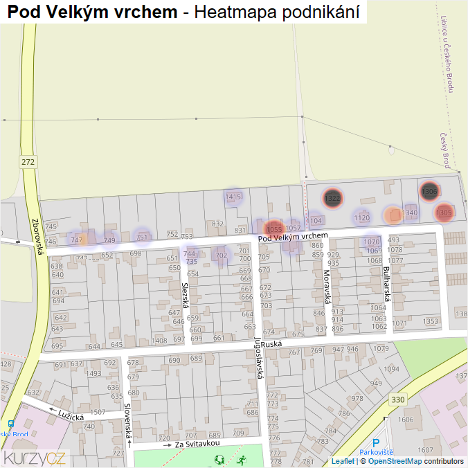 Mapa Pod Velkým vrchem - Firmy v ulici.