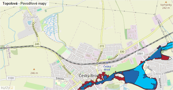 Topolová - záplavové mapy stoleté vody