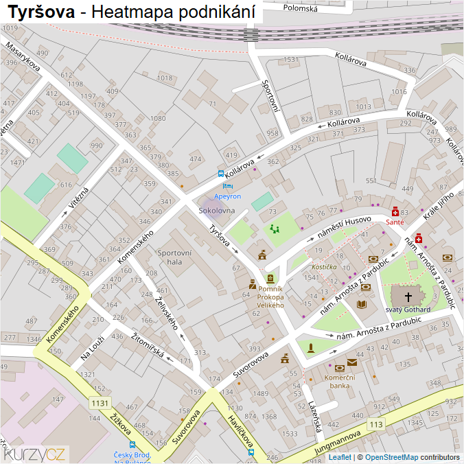 Mapa Tyršova - Firmy v ulici.