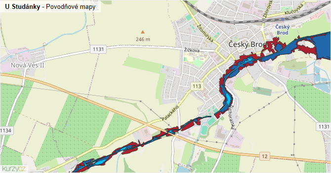 U Studánky - záplavové mapy stoleté vody